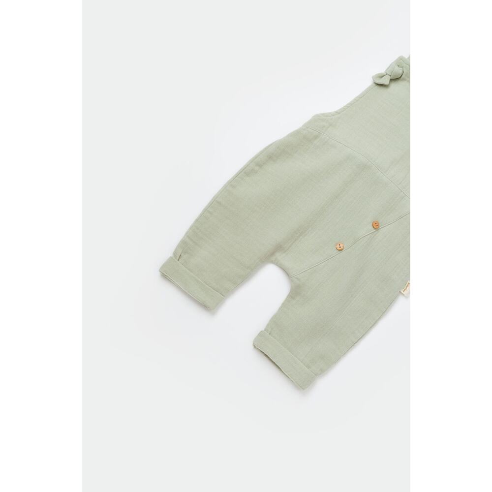 Organic Cotton Baby Overalls Green 9-12M GOTS Certified Romper - Picture 3 of 8